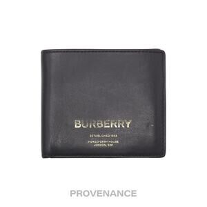 🔴 Burberry Address Logo Bifold Wallet - Black Leather